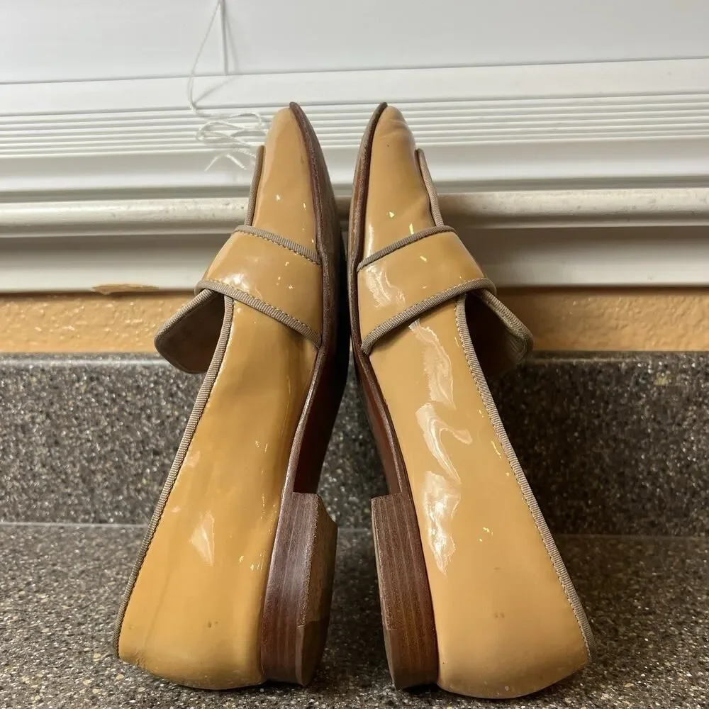 Tory Burch Evette Loafer Light Patent Calf/Grosgrain in Sun Beige Womens Sz 5.5M